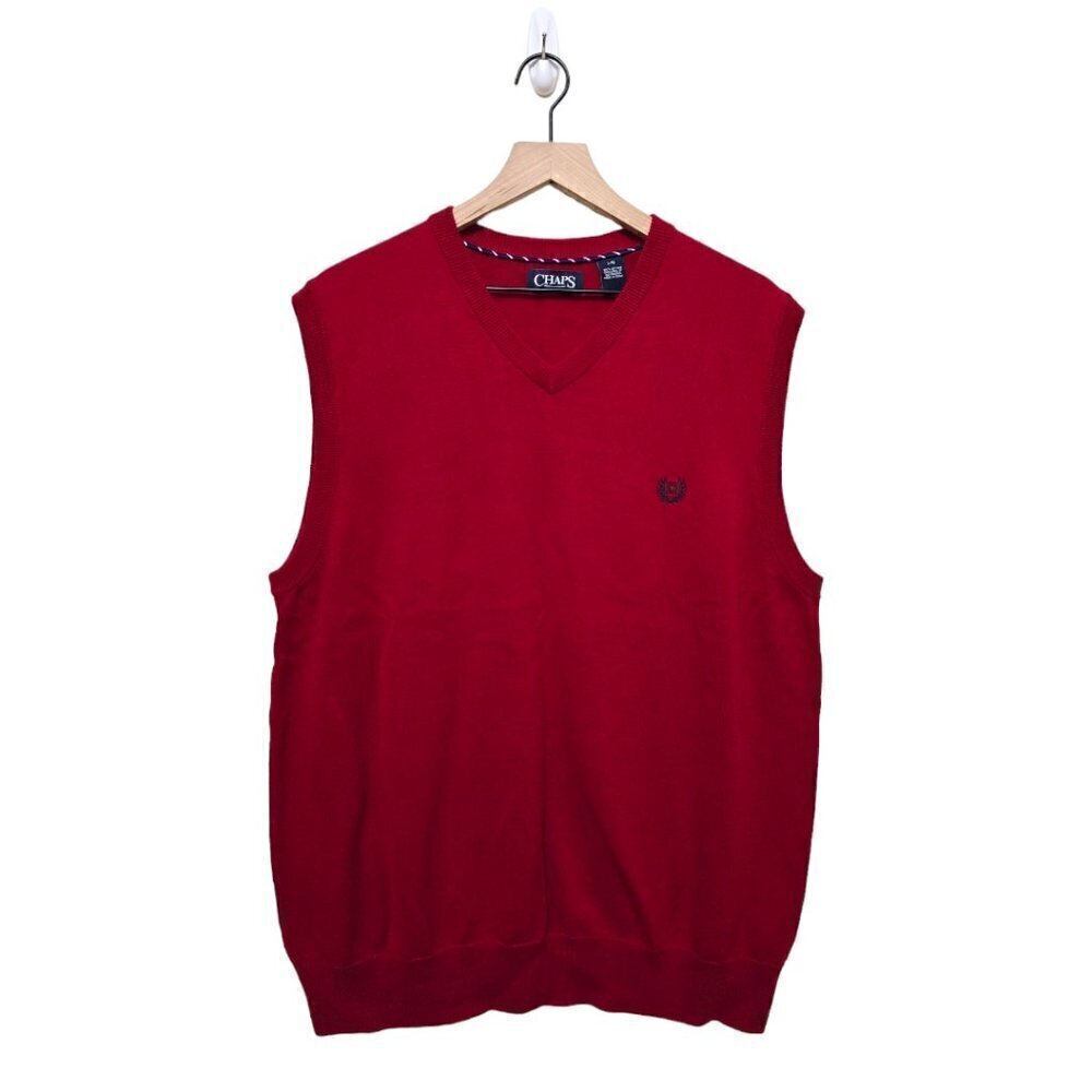 Chaps Red Sleeveless V-Neck Cotton Sweater Vest Sz L